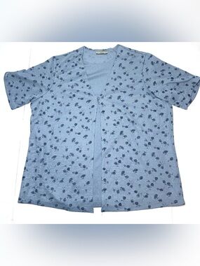 Notations Light Blue Floral Button-Front Short Sleeve Cardigan